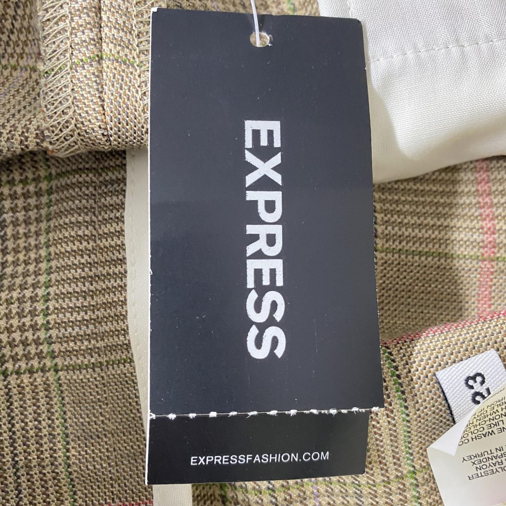 NWT Express Pants Womens 8 Tan Plaid Correspondent Stretch Dress Trouser Office - Picture 9 of 16